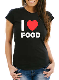 Damen T-Shirt I love food Slim Fit Moonworks®