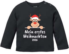 Baby Langarmshirt Mein erstes Weihnachten 2026 Rentier XMAS Outfit Newborn Einjährige Jungen Mädche MoonWorks®