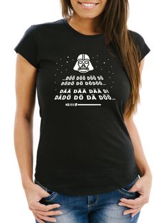 Damen T-Shirt Aufdruck Laserschwert Melodie Intro Sterne Parodie Weltall Fun-Shirt Frauen Spruch lustig Moonworks®
