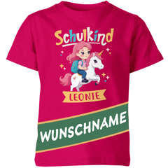 Mädchen T-Shirt Schulanfang 2026 mit Namen und Zahl Einhorn Schulkind personalisiert Wunschname SpecialMe®