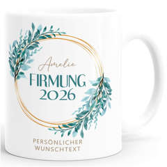 Tasse Geschenk {style_variation_string} 2026 Mädchen personalisiert mit Wunschname und persönlicher Botschaft - Design Blätterkranz - Keramikbecher SpecialMe®
