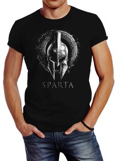 Neverless® Herren T-Shirt Aufdruck Sparta Helm Krieger Warrior Printshirt T-Shirt Used Look Slim Fit Fashion Streetstyle Neverless®