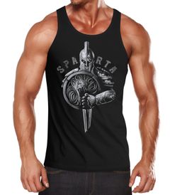 Herren Tank-Top Aufdruck Sparta Spartaner-helm Krieger Warrior Schwert Schild Löwe Muskelshirt Muscle Shirt Neverless®