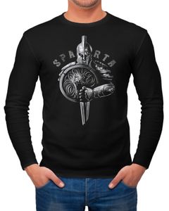 Herren Long-Sleeve Aufdruck Sparta Spartaner-helm Krieger Warrior Schwert Schild Löwe Langarm-Shirt Neverless®