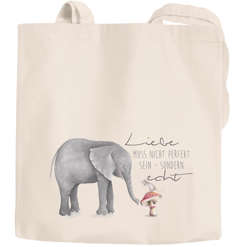 Jutebeutel Liebe muss nicht perfekt sein sondern echt Elefant Maus Geschenk-Tasche Baumwolltasche Stoffbeutel Tragetasche Moonworks®