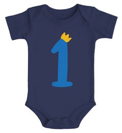 Babybody erster Geburtstag Zahl 1 mit Krone kurzarm Body Bio-Baumwolle Geschenk für Einjährige Moonworks®