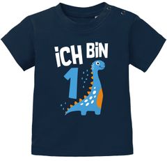 Baby T-Shirt 1. Geburtstag Spruch Ich bin 1 Dinosaurier Dino Geburtstagsshirt kurzarm Bio-Baumwolle MoonWorks®