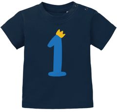 Baby T-Shirt 1. Geburtstag Zahl 1 mit Krone Geburtstagsshirt Aufdruck Alter kurzarm Bio-Baumwolle MoonWorks®