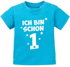 Baby T-Shirt kurzarm Spruch Ich bin schon 1 - 1. Geburtstag Baby Kinder Geschenk für Einjährige Moonworks®
