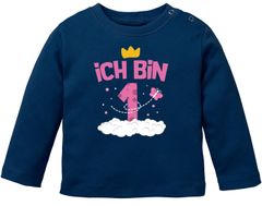 Baby Langarm-Shirt 1. Geburtstag Ich bin 1 Zahl Alter Geburtstagsshirt Bio-Baumwolle Mädchen MoonWorks® 