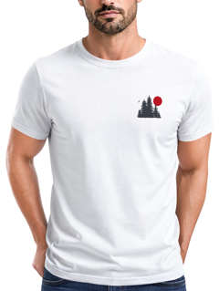 Herren T-Shirt Logo Print Wald Silhouette Natur Aufdruck Outdoor Fashion Basicshirt Streetstyle Neverless®