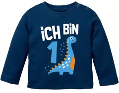 Baby Langarm-Shirt 1. Geburtstag Spruch Ich bin 1 Dinosaurier Dino Geburtstagsshirt Bio-Baumwolle Junge MoonWorks®