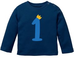 Baby Langarm-Shirt 1. Geburtstag Zahl 1 Krone Geburtstagsshirt Geburtstagsshirt Bio-Baumwolle Junge Mädchen MoonWorks®