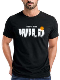 Herren T-Shirt Brustprint Bedruckt Into the Wild Schriftzug Outdoor Fashion Streetstyle Grafik-Shirt Neverless®