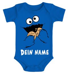 Baby Body mit Namen bedrucken lassen Krümelmonster Keks Cookie Monster personalisierbares Geschenk kurzarm Moonworks®
