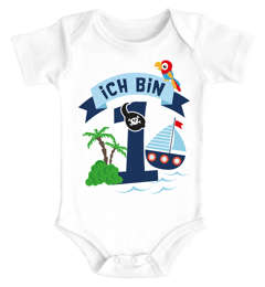 Babybody erster Geburtstag Spruch Ich bin 1 Pirat kurzarm Body Bio-Baumwolle Moonworks®