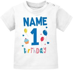 Baby T-Shirt 1. Geburtstag personalisiert Name erster Geburtstag Zahl Geburtstagsshirt kurzarm Bio-Baumwolle MoonWorks®