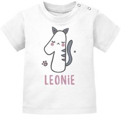 Baby T-Shirt mit Namen und Zahl Katze zum 1. oder 2. Geburtstag Geschenk für Einjährige Zweijährige Mädchen SpecialMe®