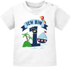 Baby T-Shirt 1. Geburtstag Ich bin 1 Pirat Jungen Geburtstagsshirt kurzarm Bio-Baumwolle MoonWorks®