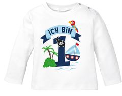 Baby Langarm-Shirt 1. Geburtstag Ich bin 1 Pirat Geburtstagsshirt Bio-Baumwolle Junge MoonWorks®