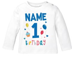 Baby Langarm-Shirt 1. Geburtstag personalisiert Name erster Geburtstag Zahl 1 Birthday Geburtstagsshirt MoonWorks®