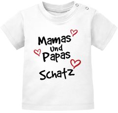 Baby T-Shirt kurzarm mit Spruch Mamas und Papas Schatz mit Herzen Jungen Mädchen Shirt Moonworks®