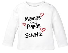 Baby Langarmshirt mit Spruch Mamas und Papas Schatz mit Herzen Jungen Mädchen Shirt Moonworks®