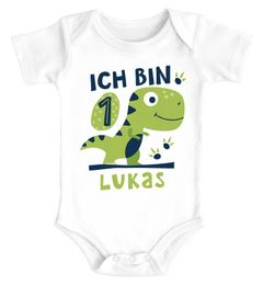 Baby Body mit Namen und Zahl zum 1. /  2. Geburtstag Dino Dinosaurier Bio-Baumwolle SpecialMe®