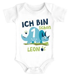 Baby Body mit Namen und Zahl 1 / 2 Geschenk zum Geburtstag Dinosaurier Dino Bio-Baumwolle SpecialMe®