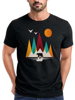 Herren T-Shirt Berge Bär Natur Polygon Outdoor Printshirt Aufdruck Wandern Männer Fashion Streetstyle Neverless®