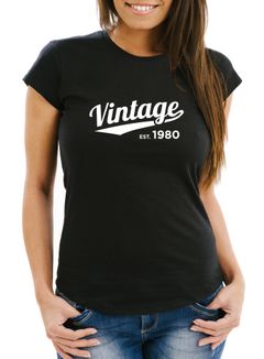 Damen T- Shirt Geburtstag Vintage Schriftzug personalisierbares Geburtsjahr Retro Geschenk für Frauen MoonWorks®