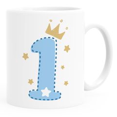 Kinder-Tasse Kunststoff mit Zahl 1 2 Krone Geburtstagsgeschenk Jungen Mädchen MoonWorks®