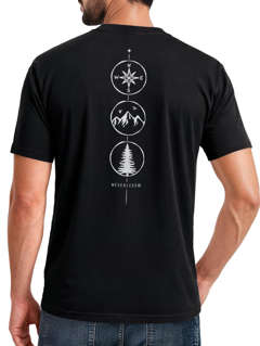 Herren T-Shirt Backprint Outdoor Elemente - Compass Mountains Tree - Grafikshirt Natur Symbole Printshirt Männer Fashion Streetstyle Neverless®