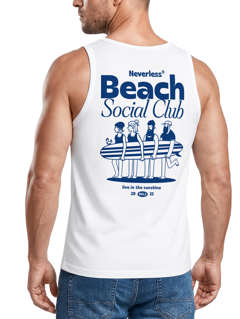 Herren Tank-Top Backprint Beach Social Club Surfer Grafik Sommer-Slogan Muskelshirt Baumwolle Neverless®