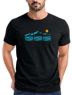 Herren T-Shirt Grafik Landscape Illustration Berge Nature Streetwear Printshirt Fashion Streetstyle Männer Neverless®