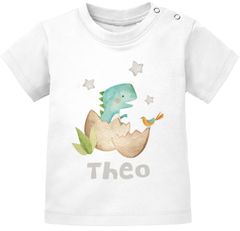 Baby T-Shirt mit Namen personalisiert und Baby-Dino Print Dinosaurier Junge Mädchen kurzarm Bio-Baumwolle SpecialMe®