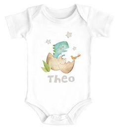 Baby Body mit Namen bedrucken lassen Dino Print Dinosaurier Motiv kurzarm Bio Baumwolle SpecialMe®