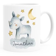 Kinder-Tasse Kunststoff Tier-Motive Nashorn Löwe Elefant personalisierte Namenstasse für Jungen und Mädchen SpecialMe®