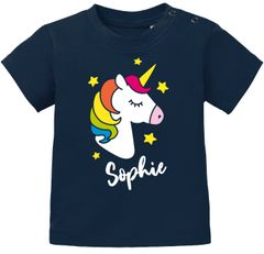 Baby T-Shirt mit Namen Einhorn Aufdruck personalisierbar Namensgeschenk Mädchen kurzarm Bio-Baumwolle SpecialMe®