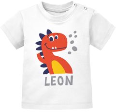 Baby T-Shirt mit Namen personalisiert Dino Drache Krokodil Junge Mädchen kurzarm Bio-Baumwolle MoonWorks®
