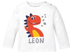Baby-Langarmshirt mit Namen personalisiert Dino Drache Krokodil Shirt Junge Mädchen Bio-Baumwolle MoonWorks®