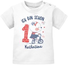 personalisiertes Baby T-Shirt mit Namen und Zahl zum 1. Geburtstag kleiner Bär Geschenk Mädchen SpecialMe®