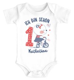 Baby Body mit Namen und Zahl zum 1. Geburtstag kleiner Bär Geschenk Mädchen Bio-Baumwolle SpecialMe®