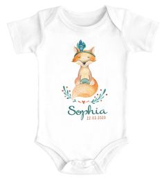 Baby Body mit Namen und Geburtstdatum bedrucken lassen Boho Fuchs Geschenk zur Geburt kurzarm Bio Baumwolle SpecialMe®