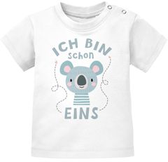 Baby T-Shirt kurzarm mit Spruch zum Geburtstag ich bin schon eins Tiermotive Geschenk für Einjährige Bio-Baumwolle SpecialMe®