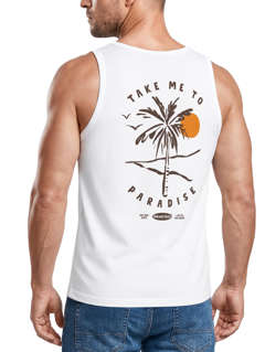 Herren Tank-Top Backprint Take me to Paradise Surf  Design Grafikshirt Sommer Muskelshirt Baumwolle Neverless®