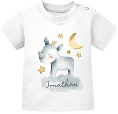 Baby T-Shirt mit Namen Tier-Motive Nashorn Löwe Elefant Watercolor Junge Mädchen kurzarm Bio-Baumwolle SpecialMe®