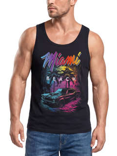 Herren Tank-Top Miami Beach USA Oldtimer Car Palmen Print Fashion Streetstyle Muskelshirt Muscle Shirt Neverless®