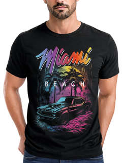 Herren T-Shirt Miami Beach USA Oldtimer Car Palmen Print Fashion Streetstyle Neverless®