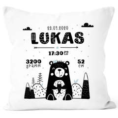 personalisierbare Kissen-Hülle zur Geburt Bär Scandi Style Geburtskissen Na menskissen Geschenk Geburt Baby SpecialMe®
